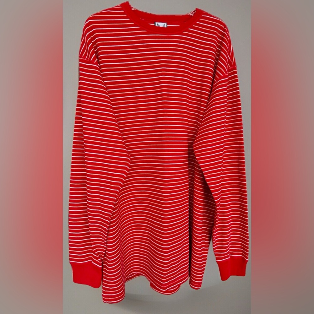 Army Red Brand Men Long Sleeve Crew Neck Cotton Blend Shirt Red White Stripe 3X
